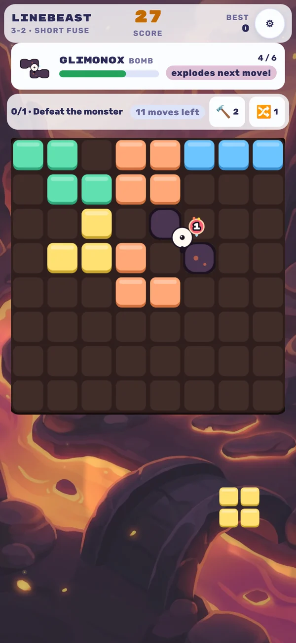 A Volcano level with a bomb monster