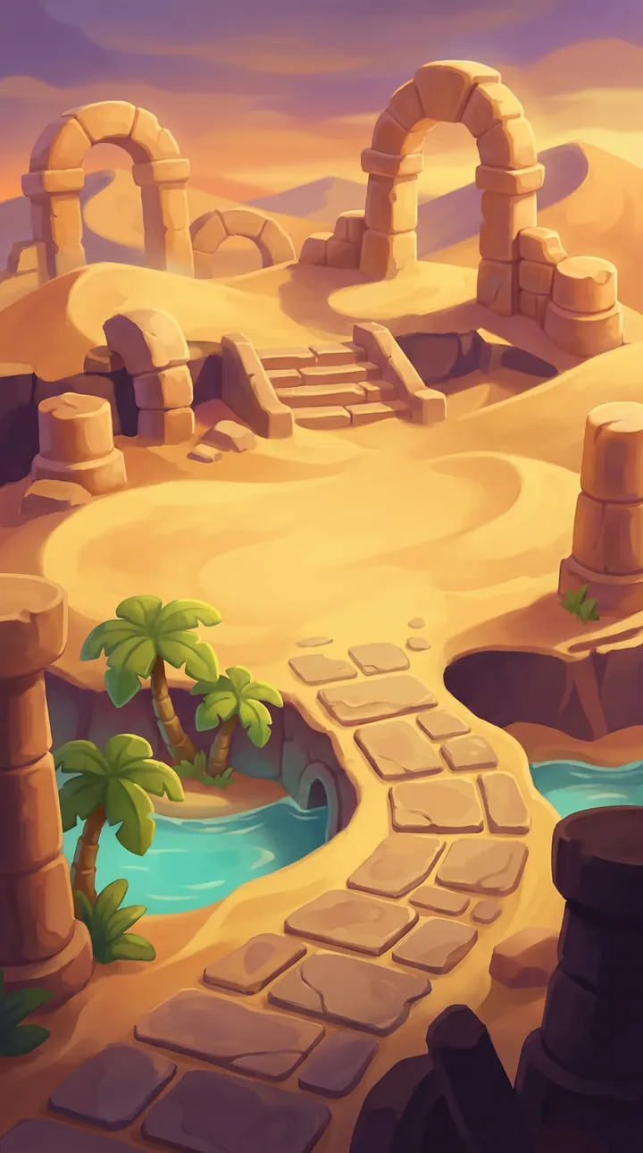 The Desert Ruins: sandstone ruins under a warm sky