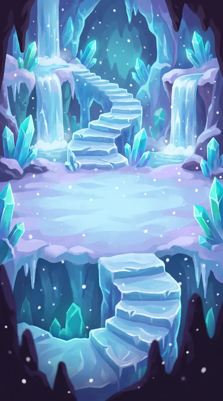 The Ice Cave: blue ice walls and falling snow