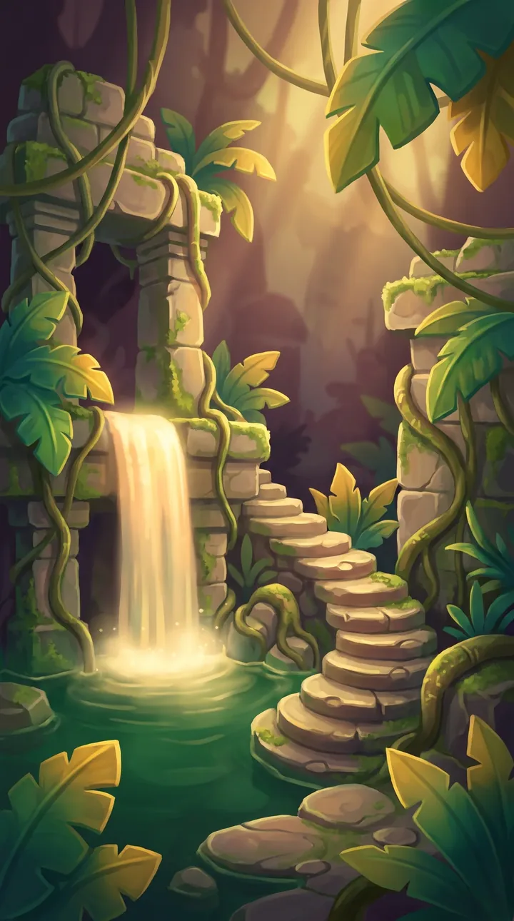 The Jungle Temple: a stone temple under green leaves