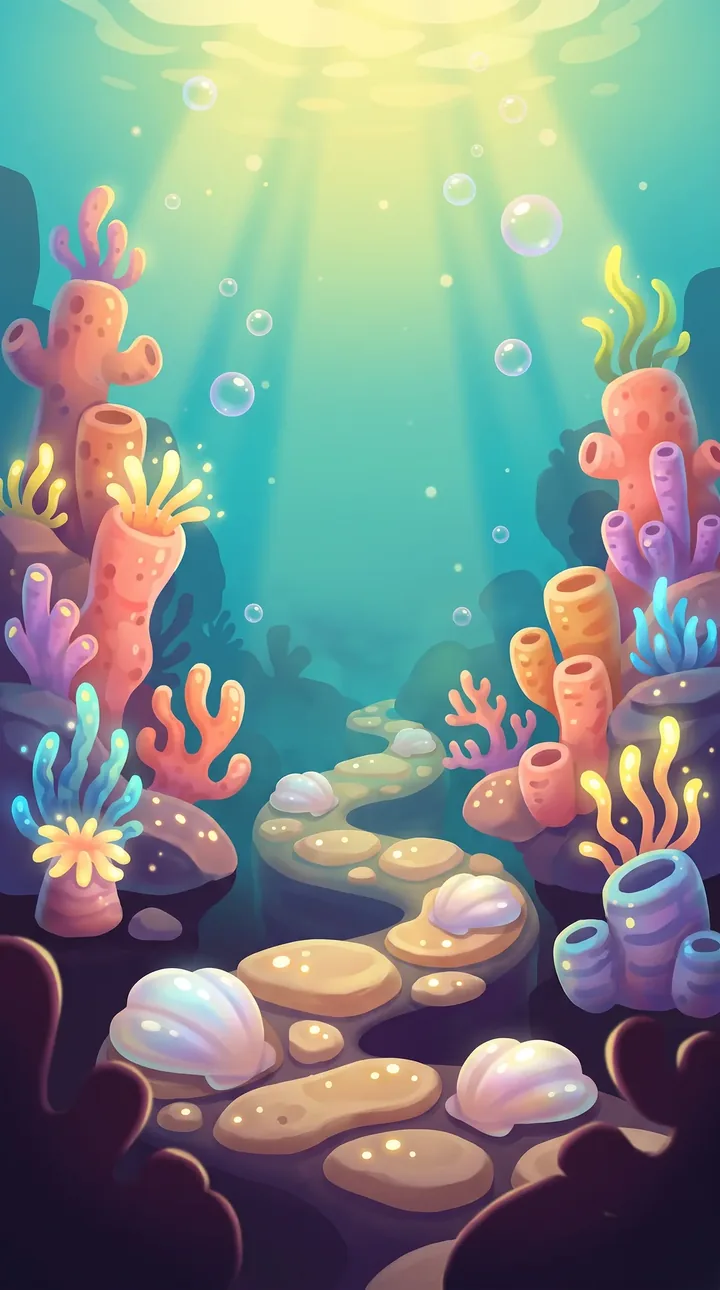 The Coral Reef: bright coral under rippling water