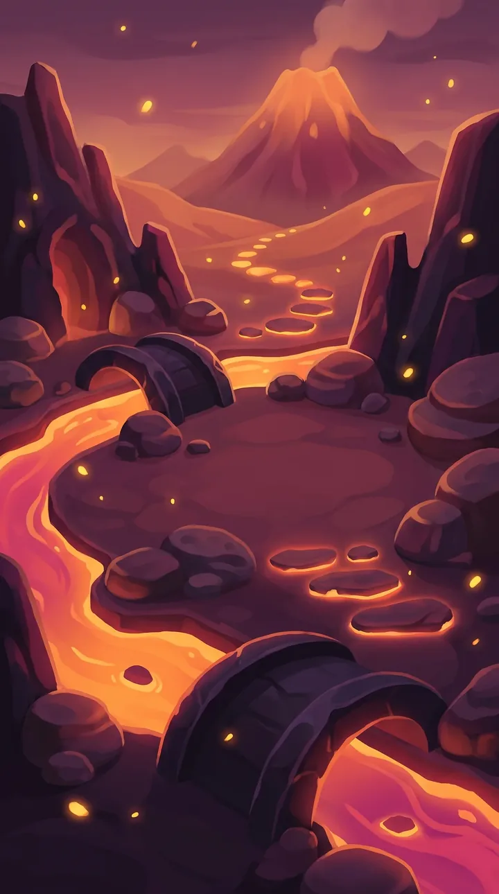 The Volcano: glowing lava rivers between dark rocks